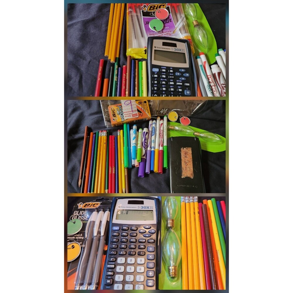 Mixed Lot O School Supplies 3 TI Scientific Calculator, New Pencils, New PensETC